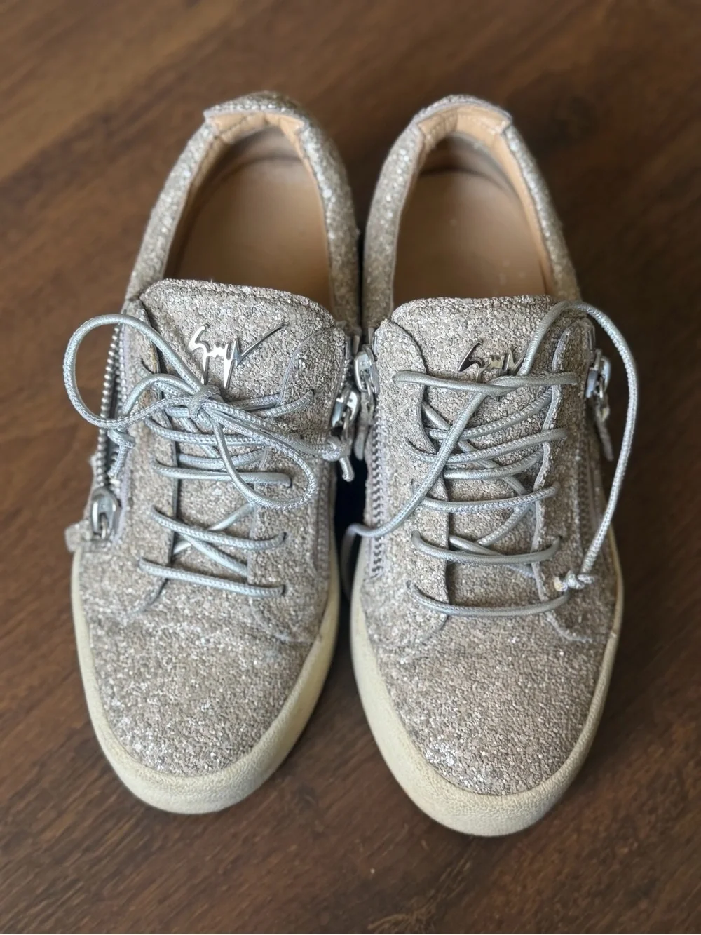 Giuseppe Zanotti Taupe Glitter Platform Sneakers